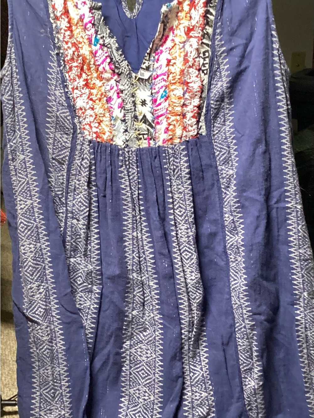 Philosophy Navy Midi Dress with Colorful Embroidered Bodice